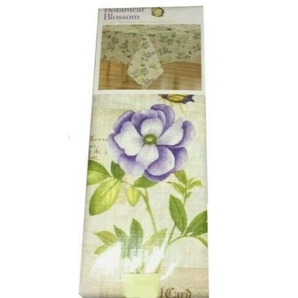 Botanical Blossoms Fabric Tablecloth Floral Butterflies Summer 60x102